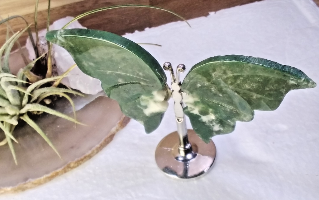 moss Agate Butterfly – Crystal Wing Display on Stand Strength • Stability