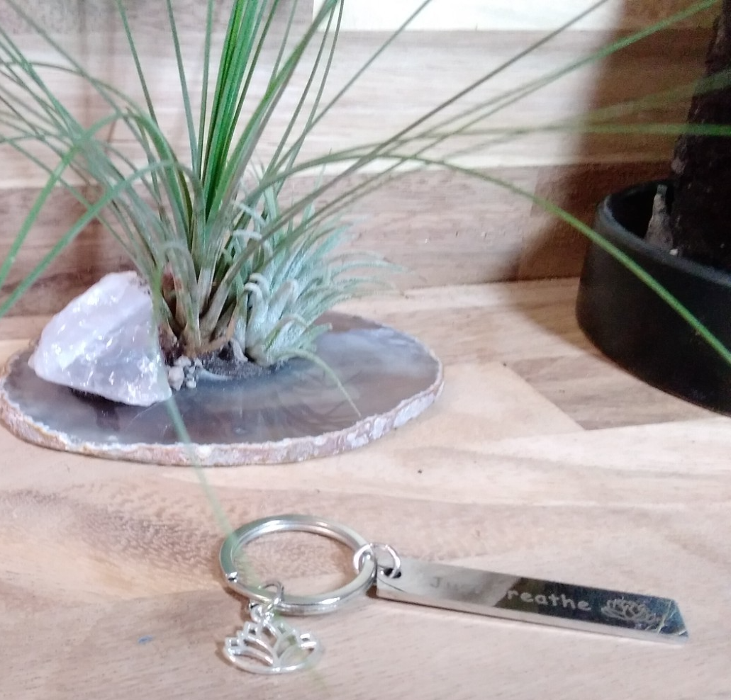Just Breathe & Lotus ~ Key ring ~ Keychain ~ Spiritual Keyrings – Silver