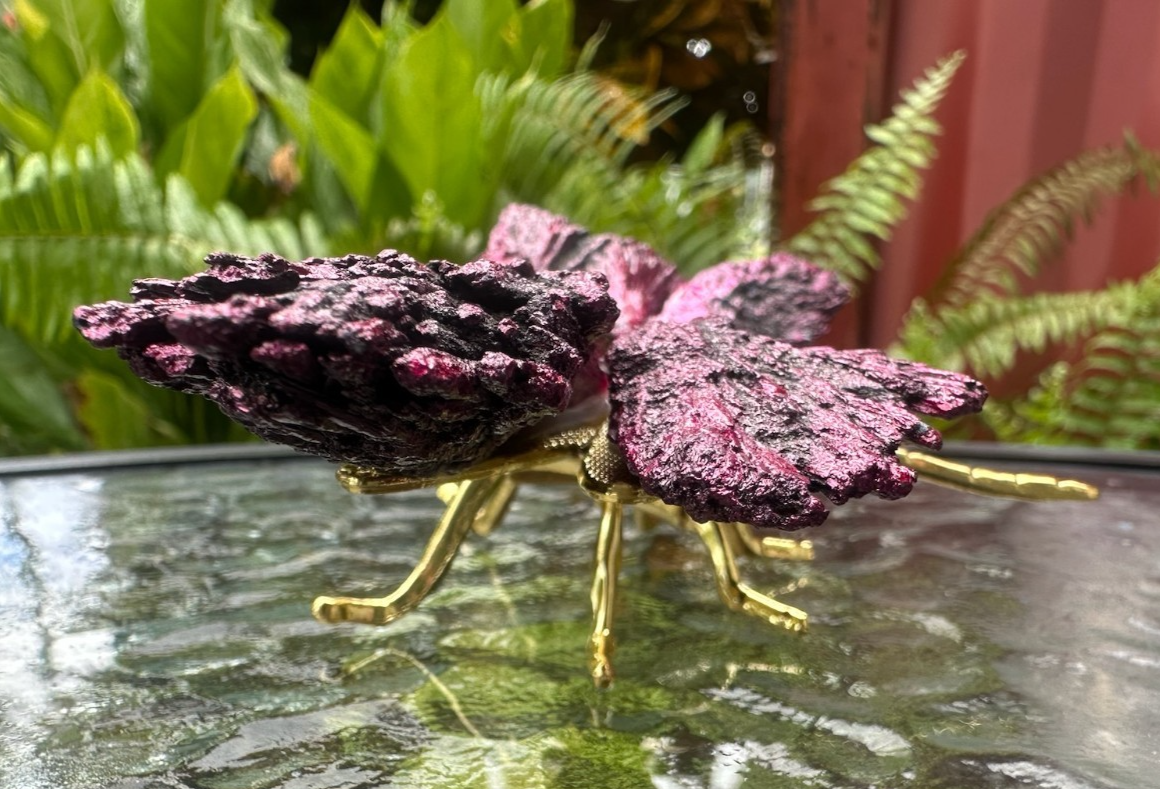 Pink ~Aura Kyanite Dragonfly Healing Crystal Carving Rainbow Tourmaline Ornament