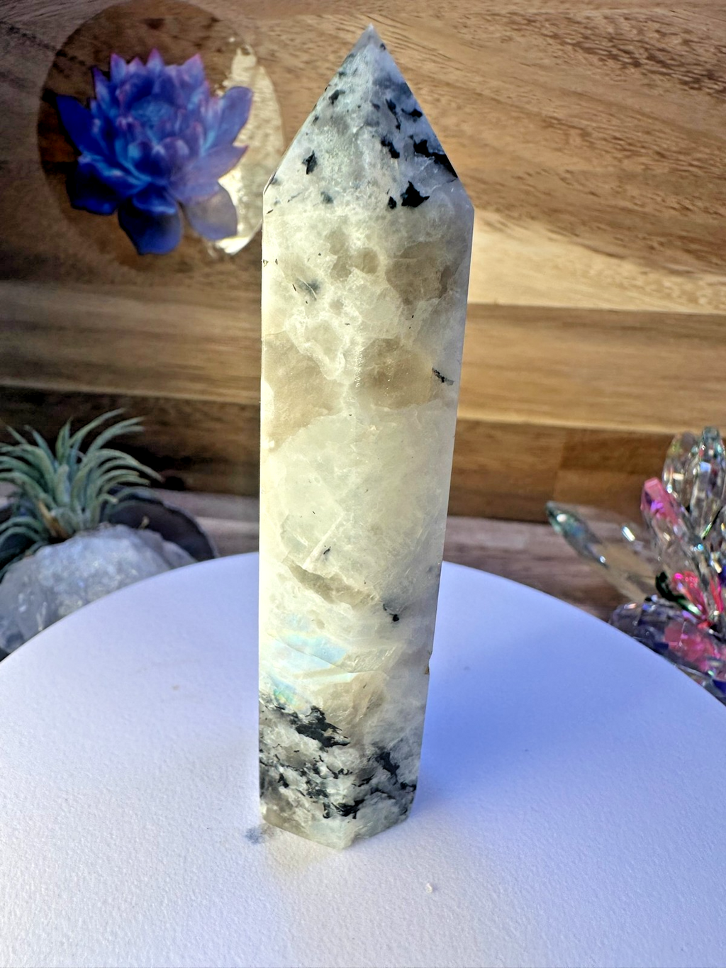 Rainbow Moonstone Tower – Polished Obelisk Intuition • Divine Feminine 10mm