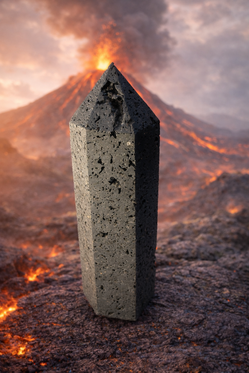 Black Lava Stone Tower – 90mm Volcanic Obelisk ~ Diffuser ~ Reiki ~ Meditation