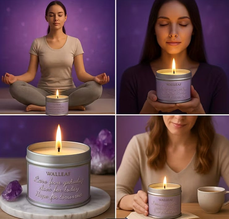 Walleaf Amethyst Energy Candle ~ Features Uplifting Message & Amethyst Crystals
