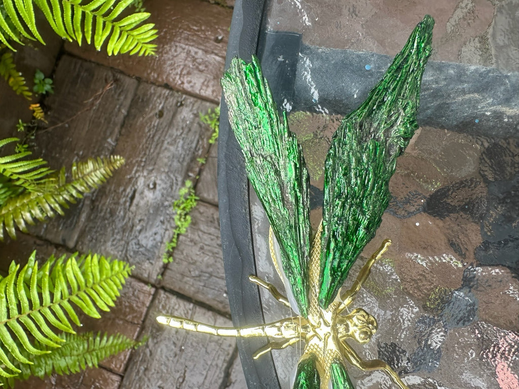 Green~Aura Kyanite Dragonfly Healing Crystal Carving Rainbow Tourmaline Ornament
