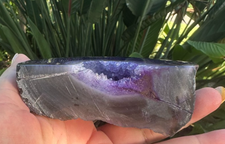 Purple Agate Geode Slice ~ Druzy Crystal polished display ~ 389 g 110mm x 70mm