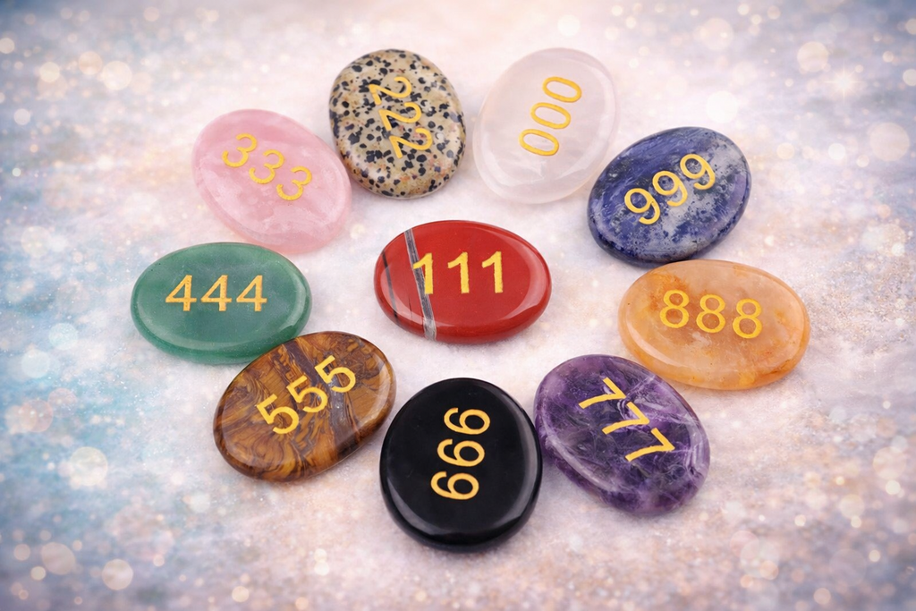 Engraved Angel Numbers Palm Stones ~ Spiritual Guidance Gift for Anxiety Relief