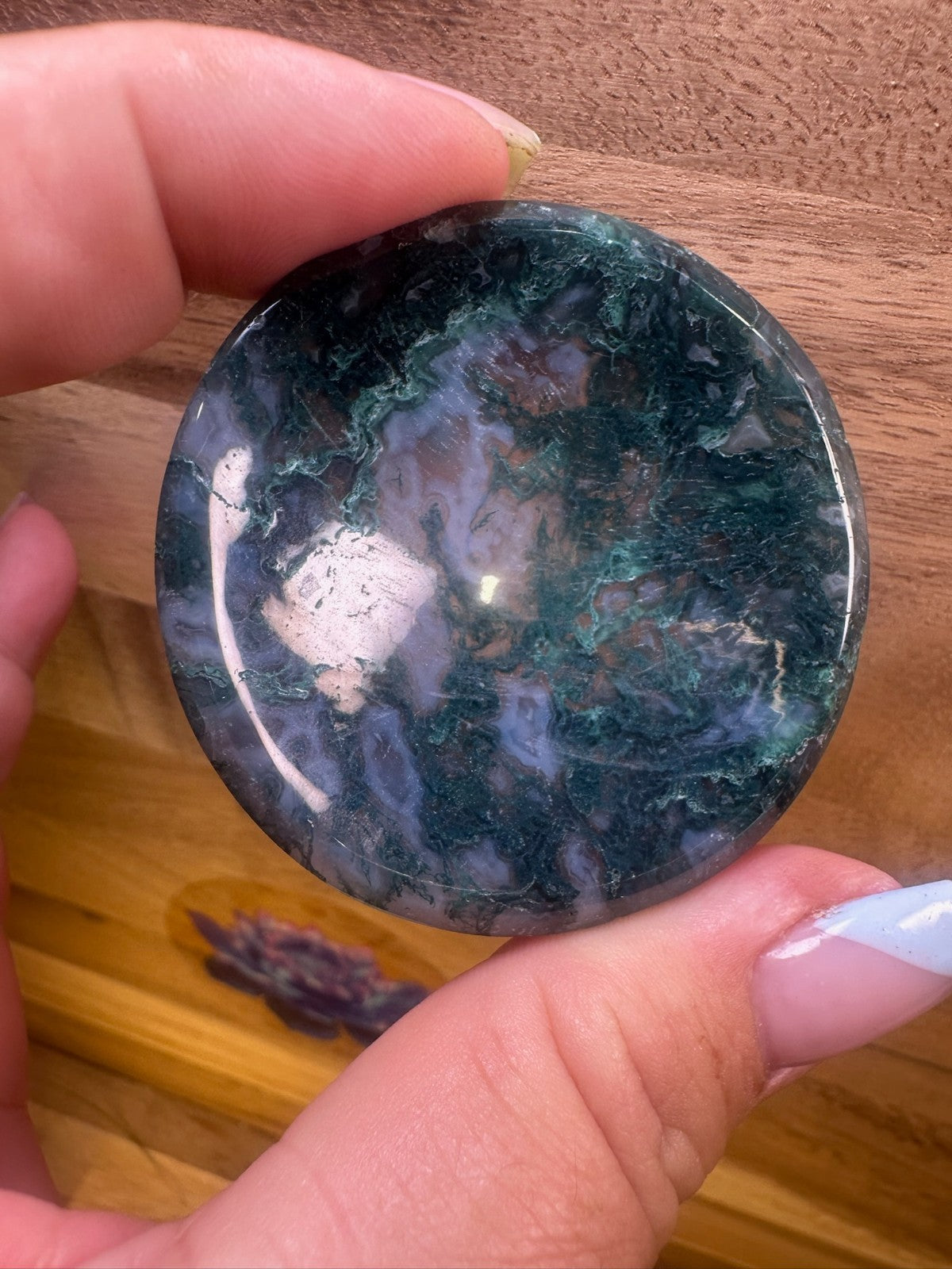 Moss Agate Bowl – 2 Inch Crystal Dish ~ Abundance • Growth • Grounding • (B)