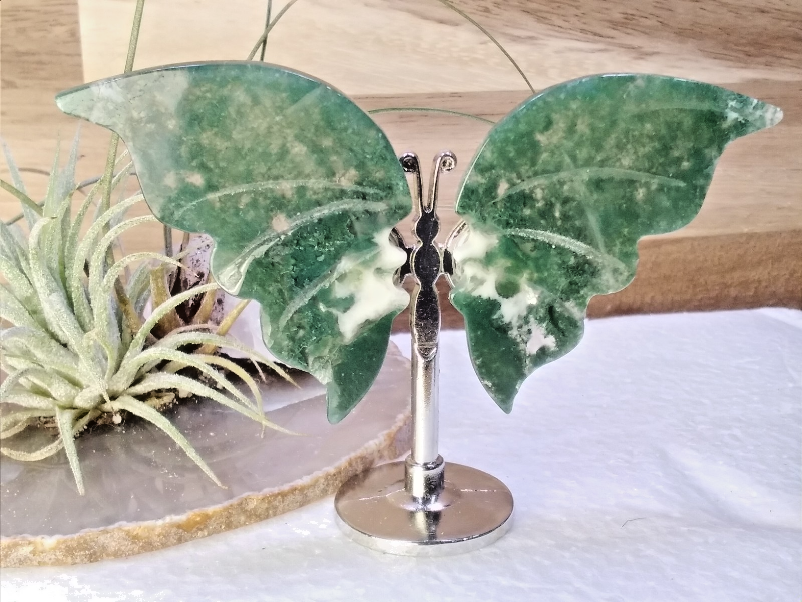 moss Agate Butterfly – Crystal Wing Display on Stand Strength • Stability