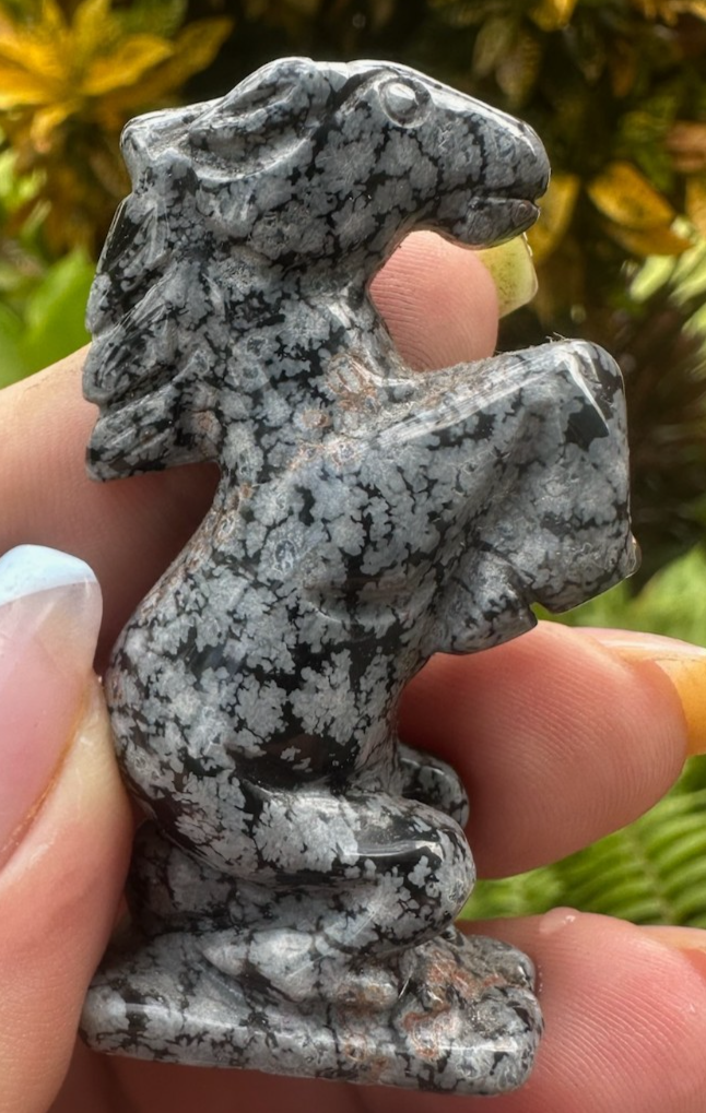 Snowflake Obsidian Horse Carving ~ Year of the Horse ~ 6 cm Crystal Figurine (C)