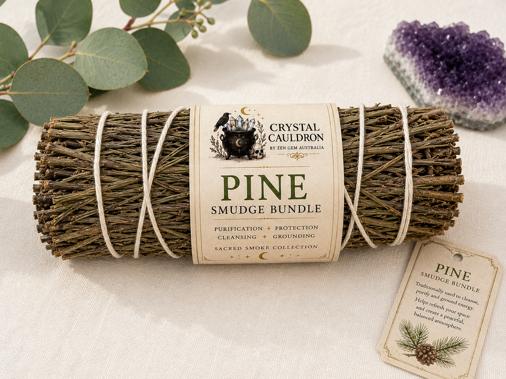 Pine Smudge Bundle Cleansing Protection Grounding Sacred Smoke Crystal Cauldron