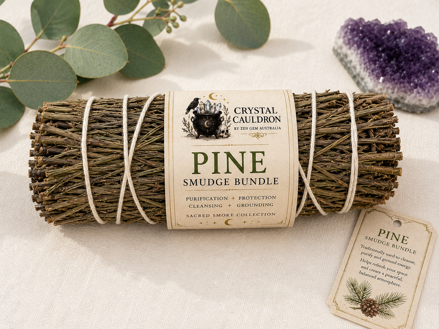 Pine Smudge Bundle Cleansing Protection Grounding Sacred Smoke Crystal Cauldron