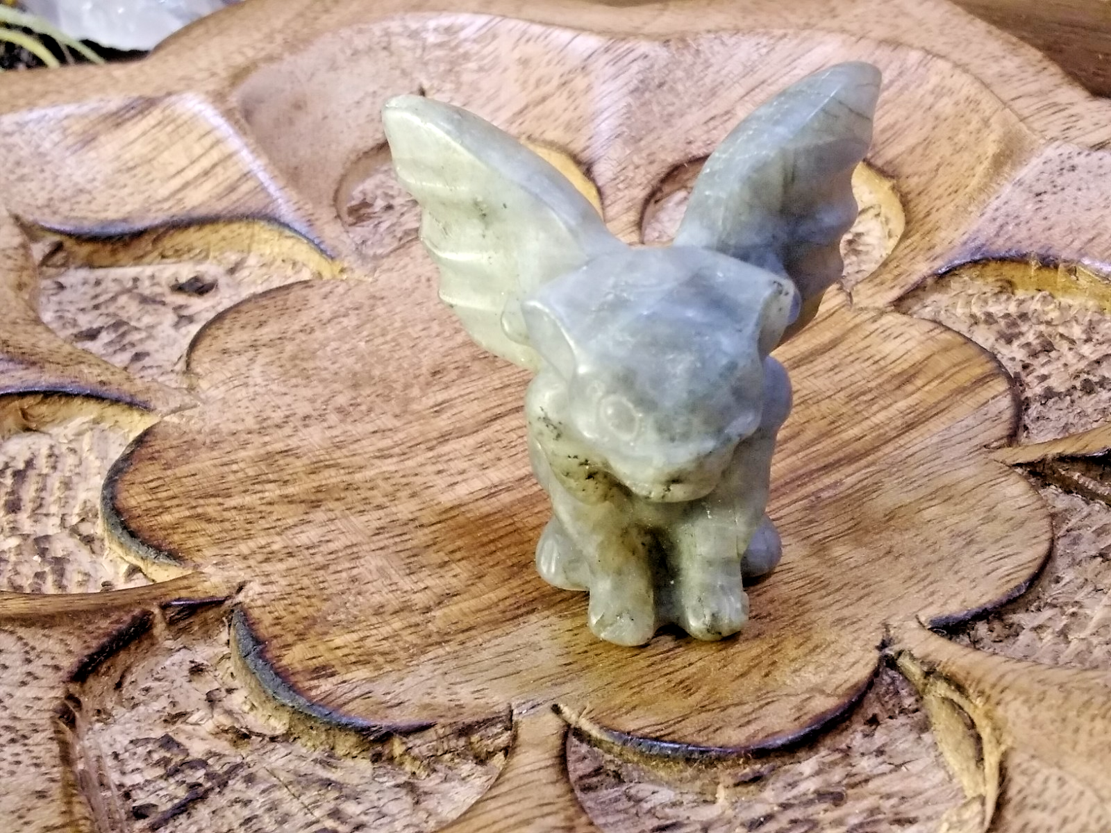 2" Natural Labradorite Gargoyle Skull Hand Carved Crystal Protection • Intuition