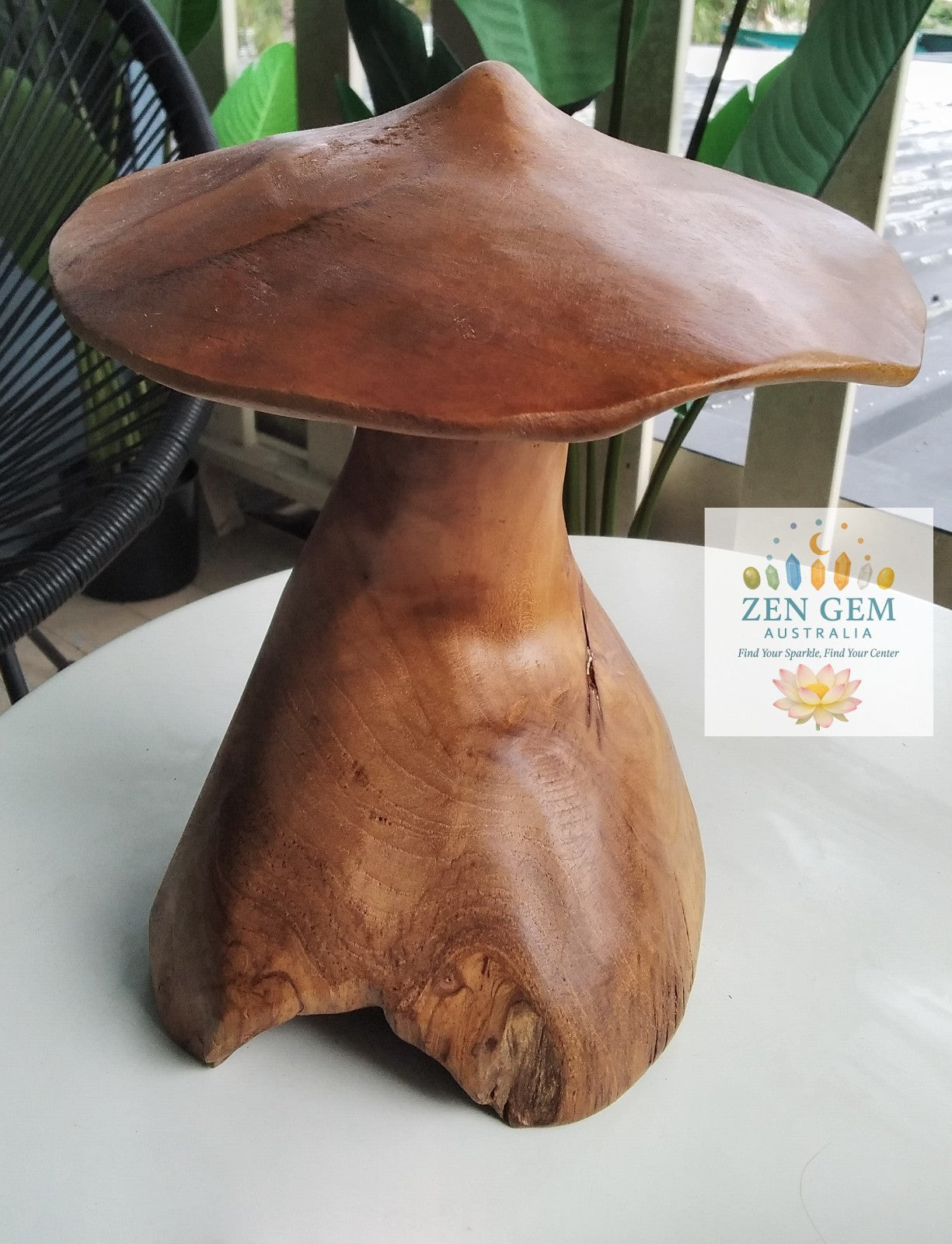 Wood Mushroom Toadstool ~ Garden Sculpture Wooden Hard Carved ~ 20 x 27cm ~ICWS2