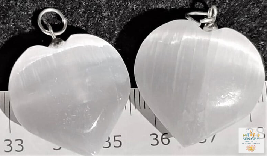 Raw Selenite ~ Crystal Pendant Heart ~ Carved Reiki Healing Gemstone (No chain)