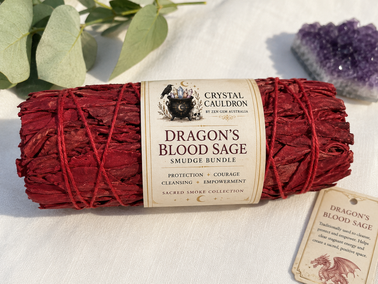 Dragon's Blood Sage Smudge Bundle Cleansing Protection Ritual Crystal Cauldron