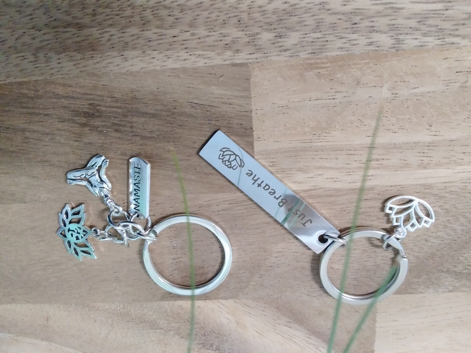 Just Breathe & Lotus ~ Key ring ~ Keychain ~ Spiritual Keyrings – Silver