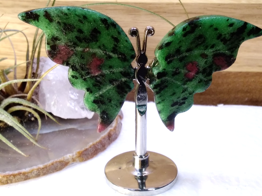 Ruby in Ziosite Butterfly – Crystal Wing Display on Stand Strength • Courage