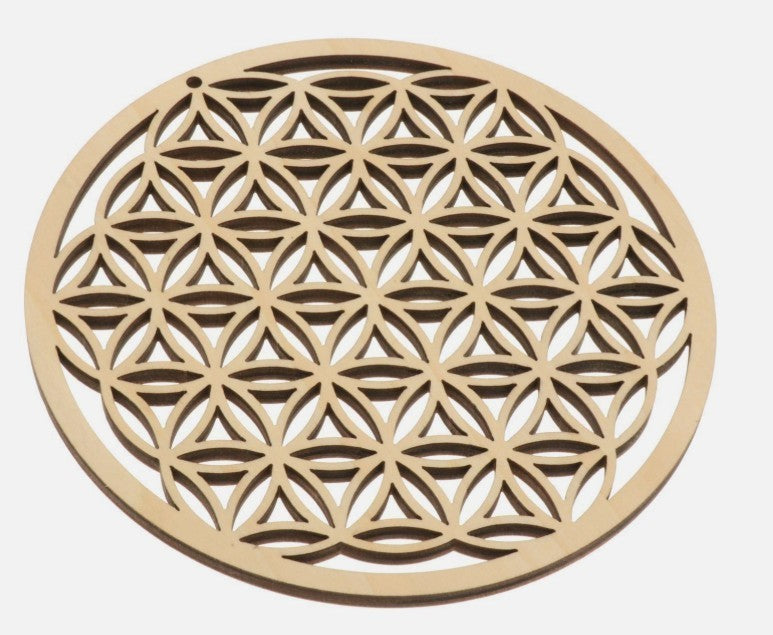 Crystal Gemstone Grid ~ Flower of Life Engraved Altar Decorative Tray
