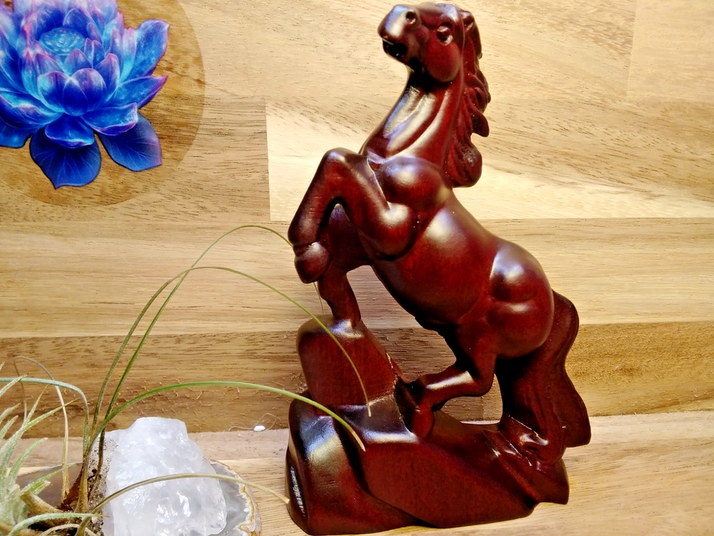 2026 Year of the Horse ~ Hand-Carved Wooden Horse Statue – Rearing Stallion