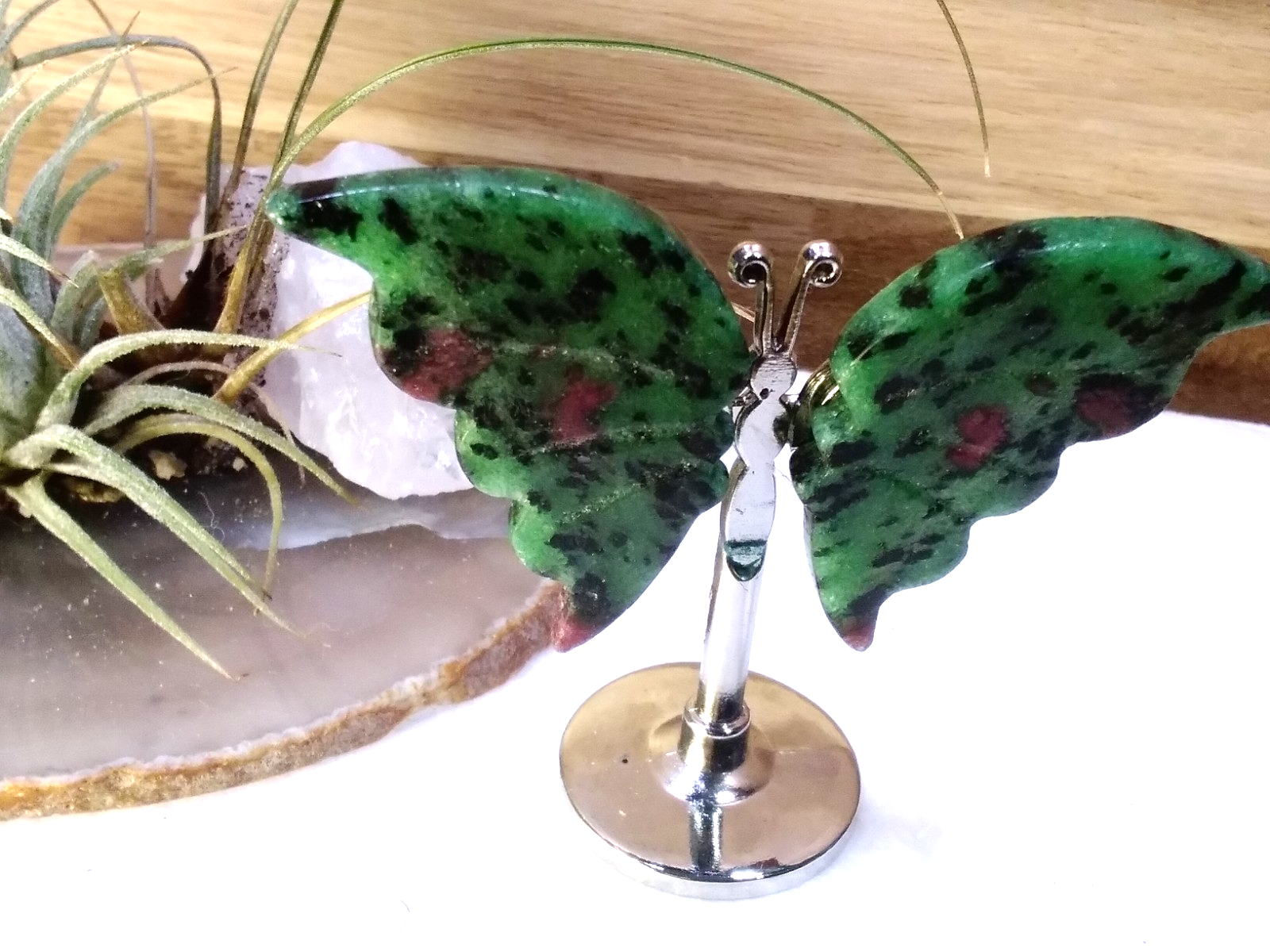 Ruby in Ziosite Butterfly – Crystal Wing Display on Stand Strength • Courage