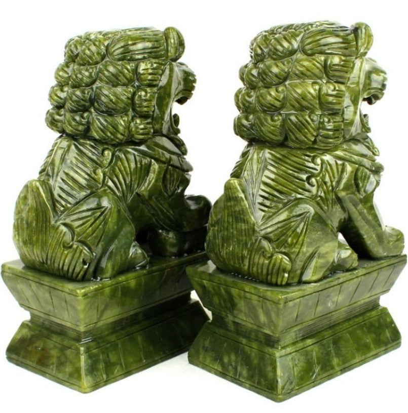Pair Jade Green Shishi ~ Foo Dogs ~ Guardian Lions ~11 cm ~ Protection Statues