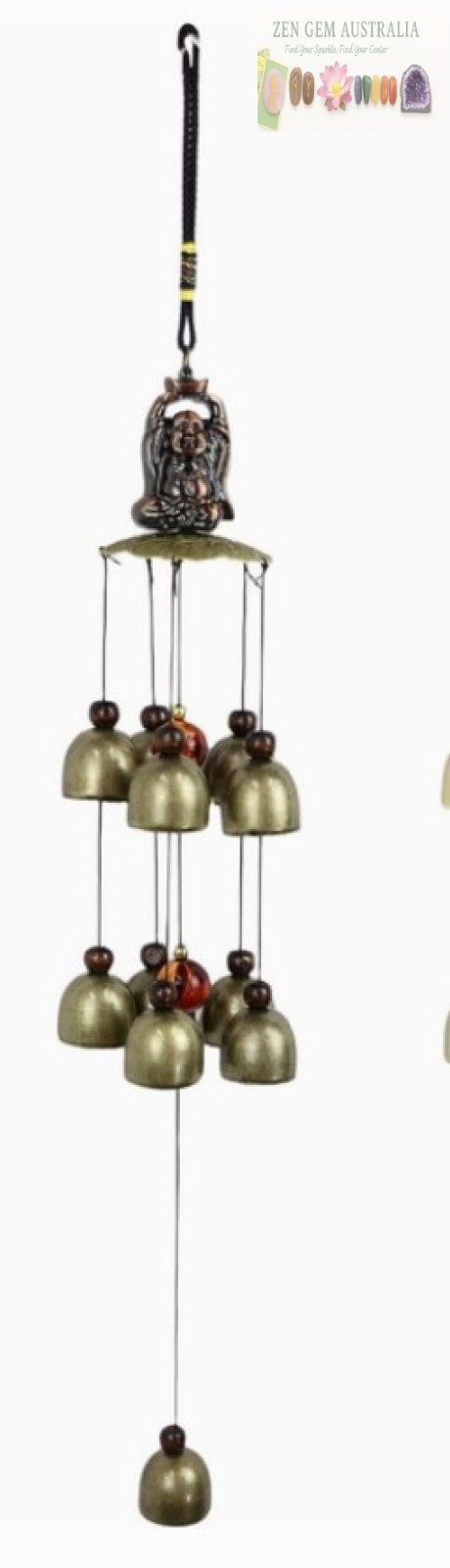 Gold / Brass Wind Chime 47cm ~ Lucky Buddha  Bell Garden Ornament ~ Feng Shui