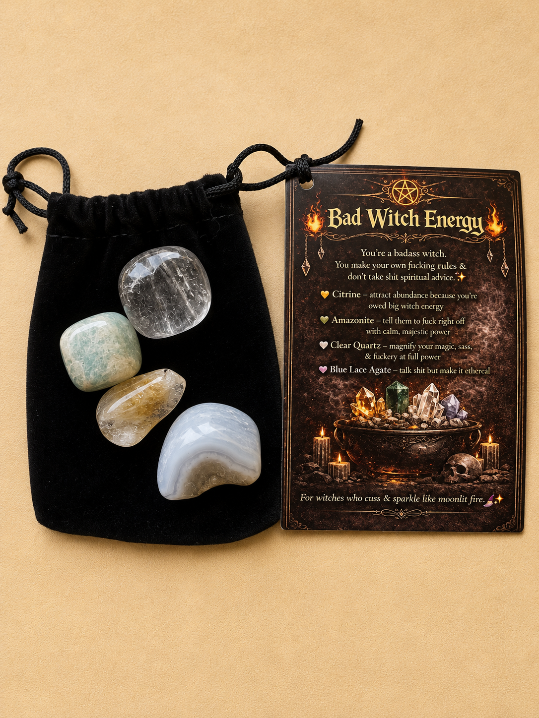 Bad Witch Energy Crystal Kit ~ Citrine Amazonite Clear Quartz Blue Lace Agate