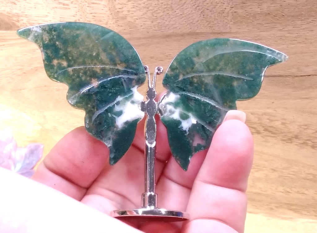 moss Agate Butterfly – Crystal Wing Display on Stand Strength • Stability
