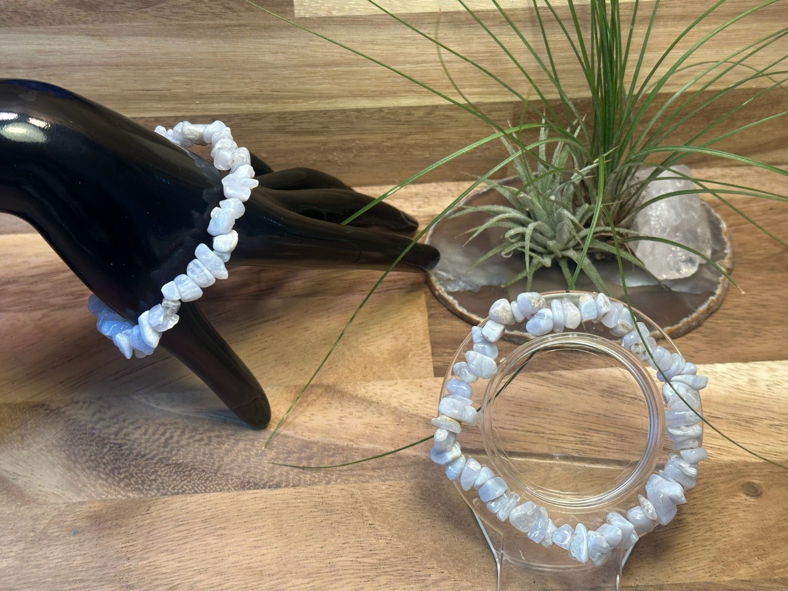 Blue Lace Agate Crystal Chip Bracelet – Elastic ~ Communication ~ Calm Energy