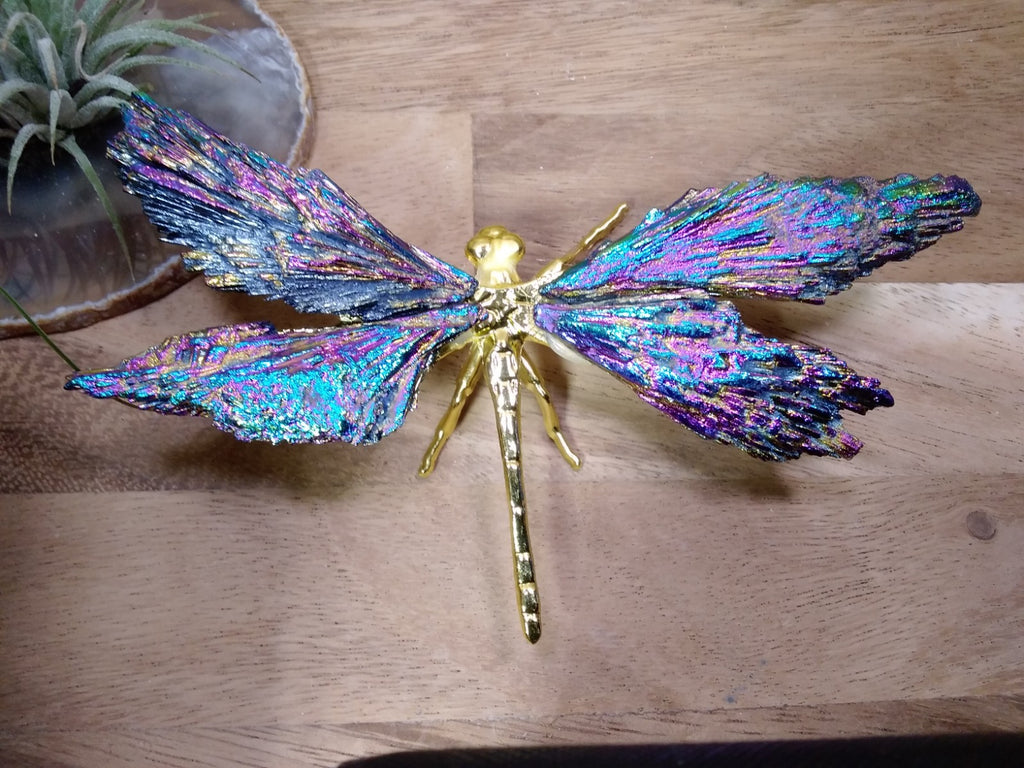 Aura Kyanite Dragonfly Healing Crystal Carving Rainbow Tourmaline Ornament