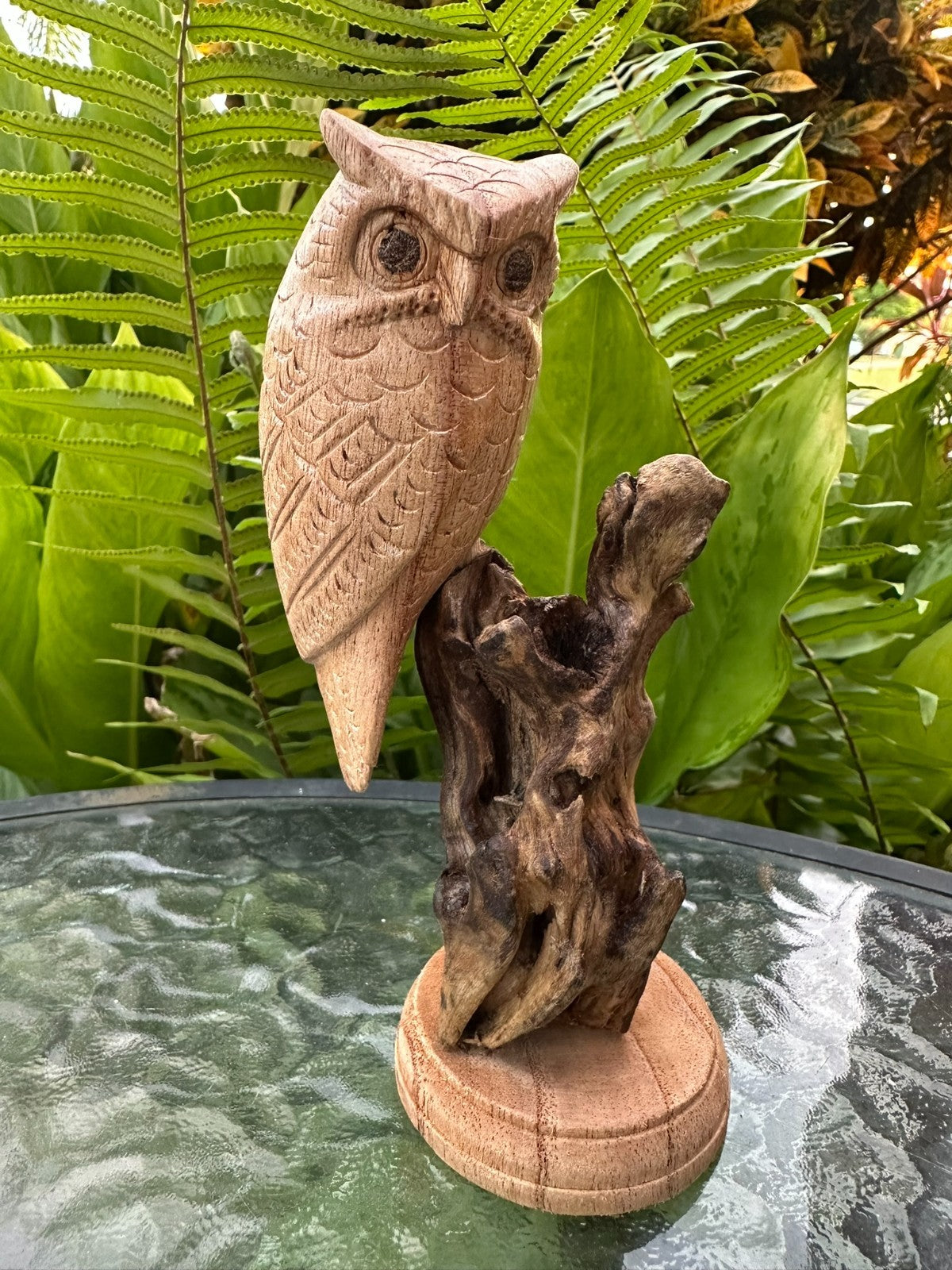 Hand Carved Wooden Owl Statue Driftwood Sculpture Rustic Home Decor 16 cm