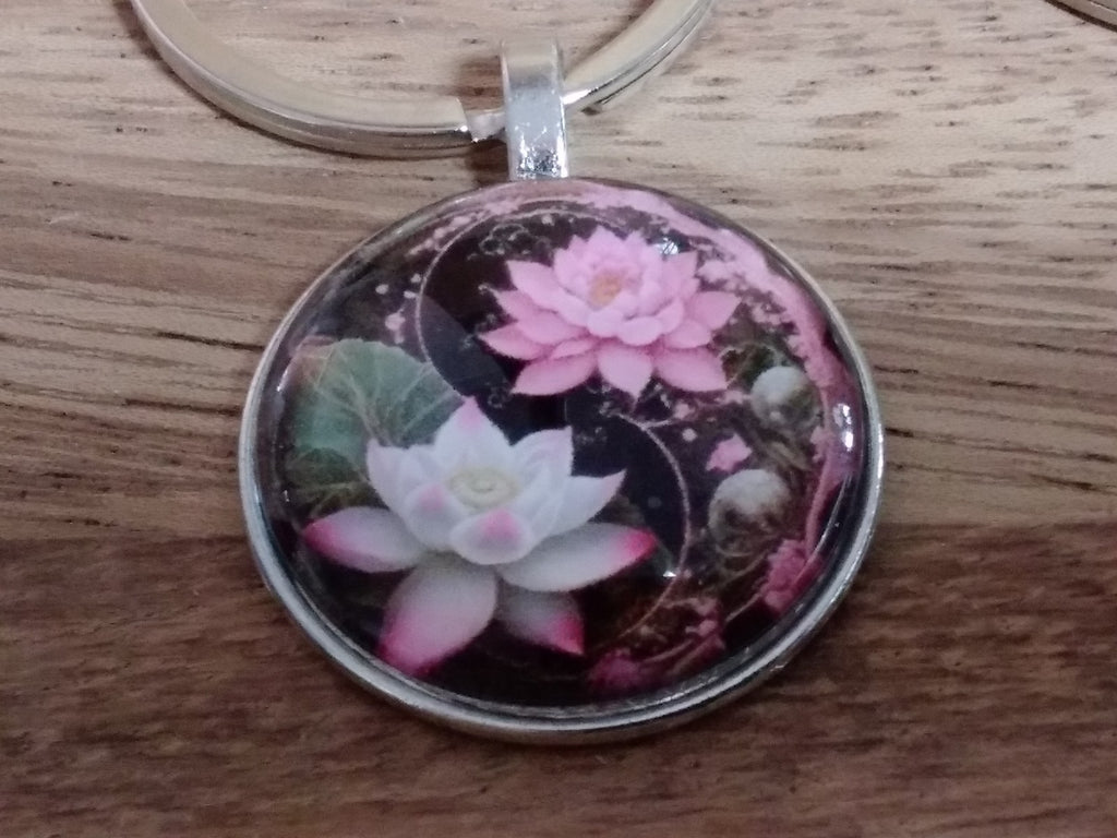 Lotus Flowers ~ Gorgeous ~ Key ring ~ Keychain ~ Spiritual Keyrings – Silver