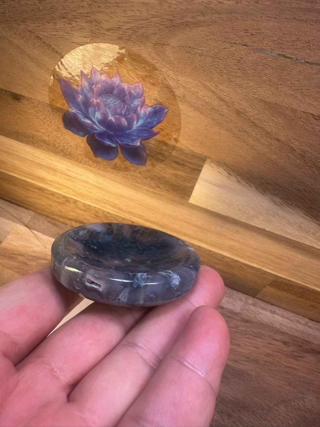 Moss Agate Bowl – 2 Inch Crystal Dish ~ Abundance • Growth • Grounding • (A)