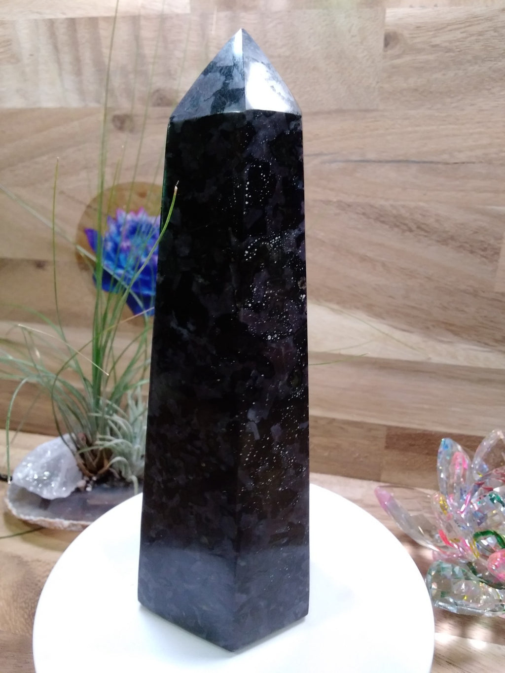 Indigo Gabbro Tower Crystal 17cm Mystic Merlinite Healing Stone Generator (B)