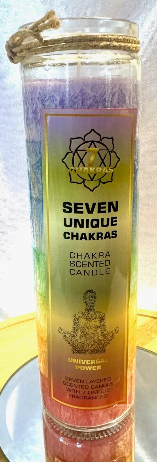 Chakra Lucky Seven Layered Coloured Candle in Glass – 21cm tall ~ 7 Fragrances