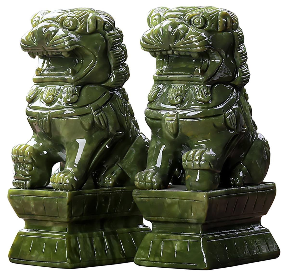 Pair Jade Green Shishi ~ Foo Dogs ~ Guardian Lions ~15 cm ~ Protection Statues