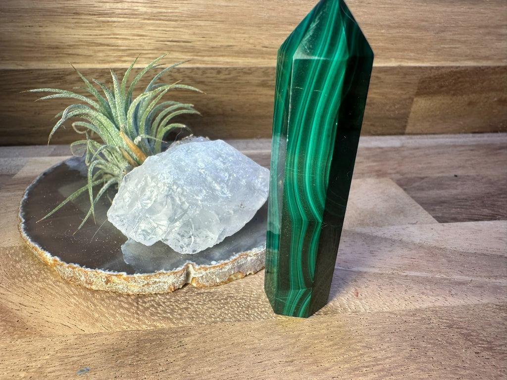Malachite Tower – 70mm Polished Crystal Point Protection • Transformation •