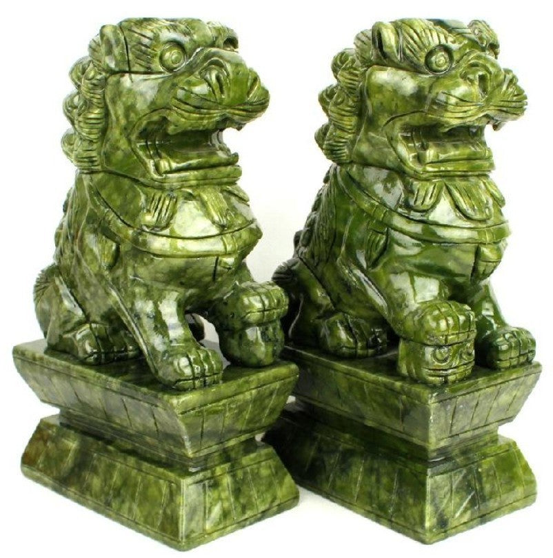 Pair Jade Green Shishi ~ Foo Dogs ~ Guardian Lions ~15 cm ~ Protection Statues