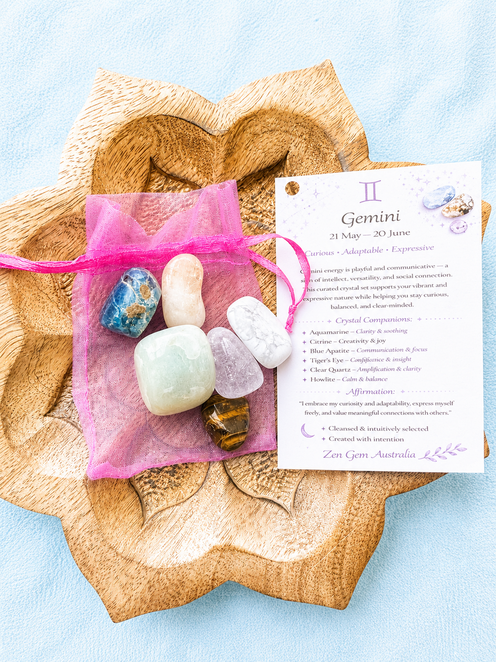 Gemini Zodiac Crystal Kit ~ Astrology Gift Set ~ Horoscope Healing Crystals