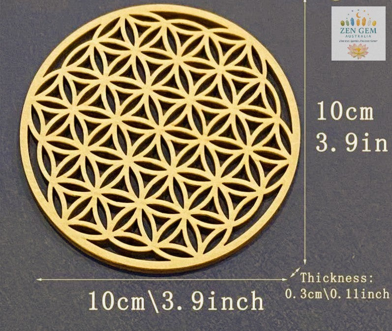 Crystal Gemstone Grid ~ Flower of Life Engraved Altar Decorative Tray