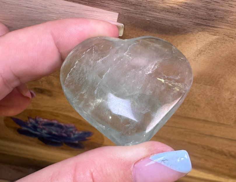 Green Fluorite Heart – 50mm Polished Crystal Clarity • Emotional Balance • Heart