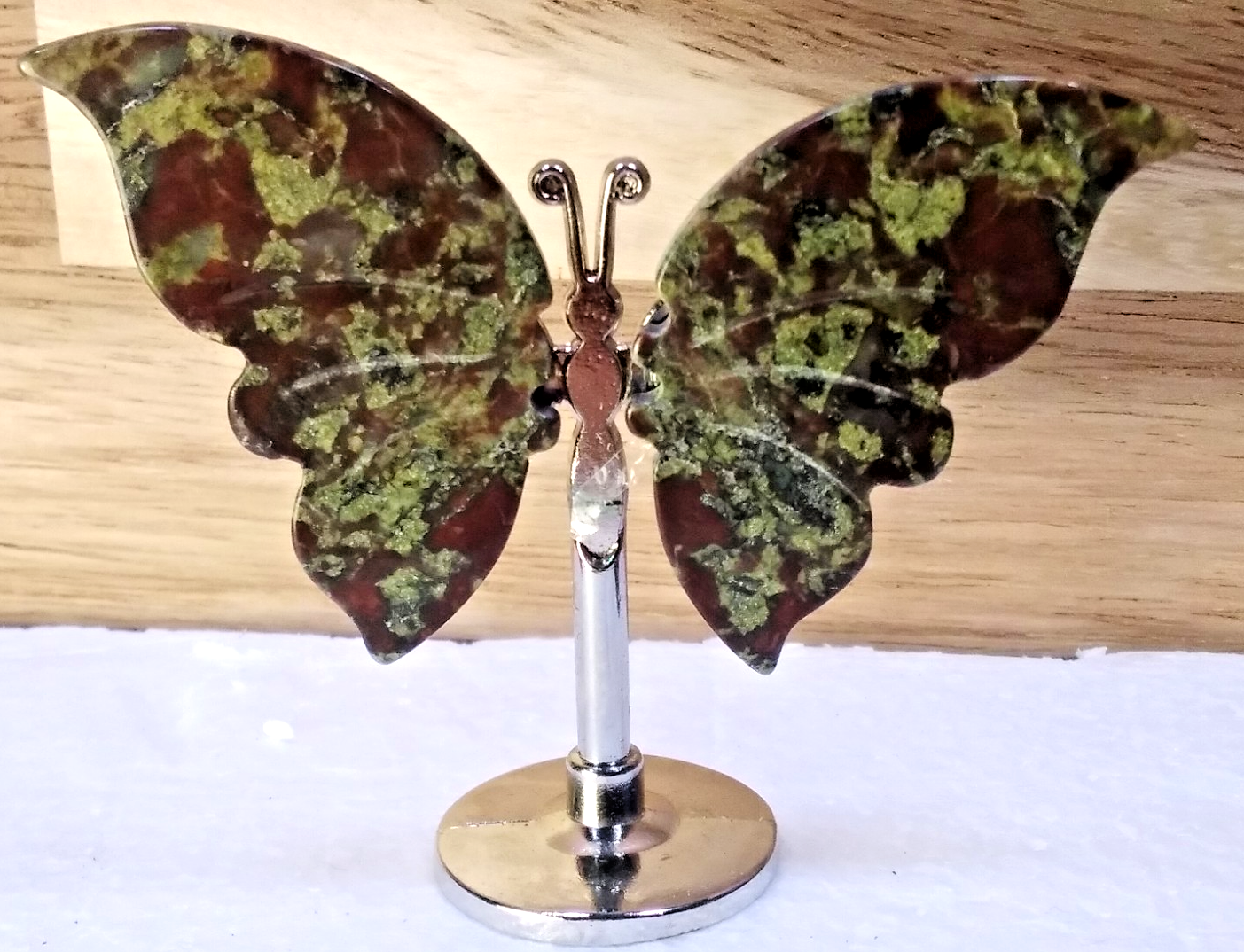 Dragon Blood Jasper Butterfly – Crystal Wing Display on Stand Strength • Courage