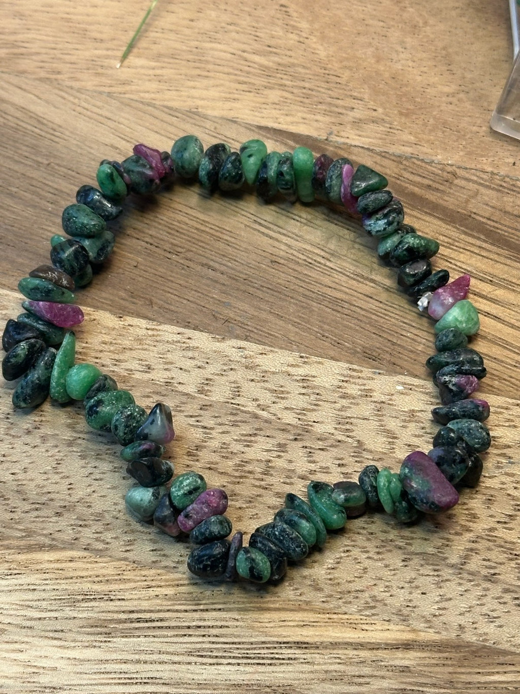 Ruby Ziosite Crystal Chip Bracelet – Elastic ~ Vitality • Growth • Heart Energy
