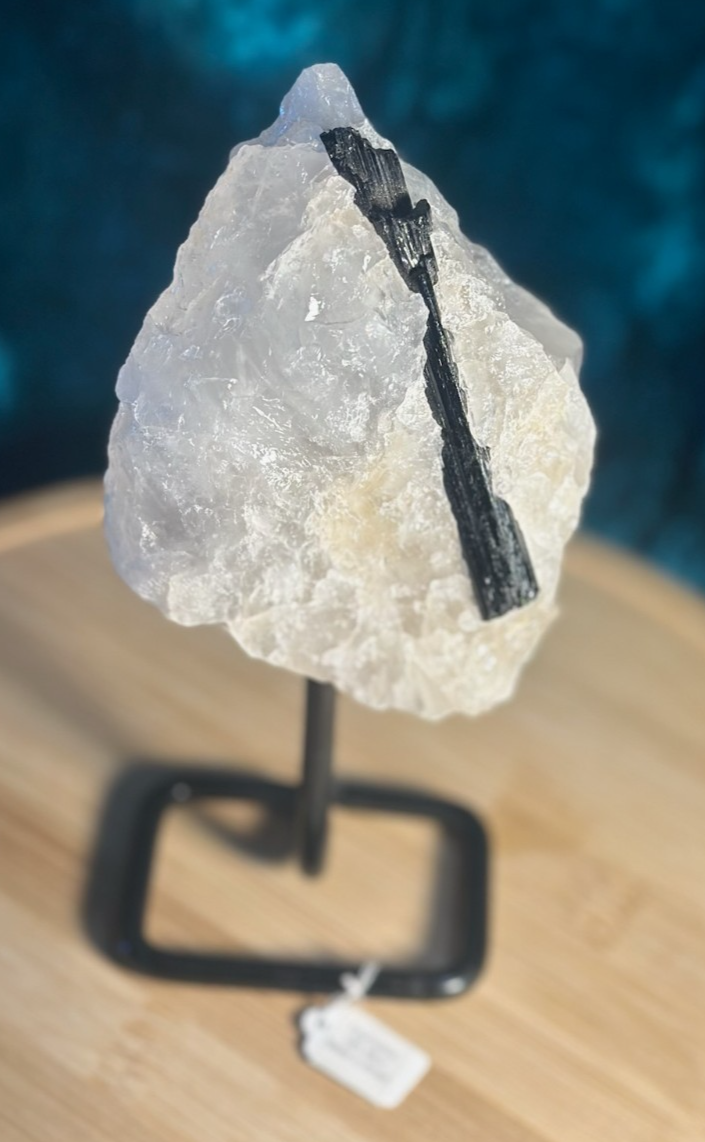 Stunning Black TOURMALILNE with Quartz & Mica Matrix ~ on stand ~ From Brazil