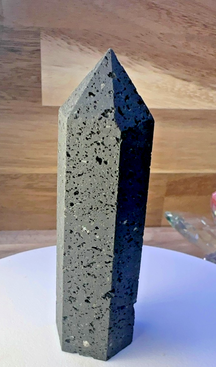 Black Lava Stone Tower – 85 mm Volcanic Obelisk ~ Diffuser ~ Reiki ~ Meditation