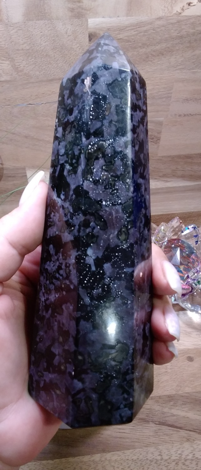 Indigo Gabbro Tower Crystal 17cm Mystic Merlinite Healing Stone Generator (B)