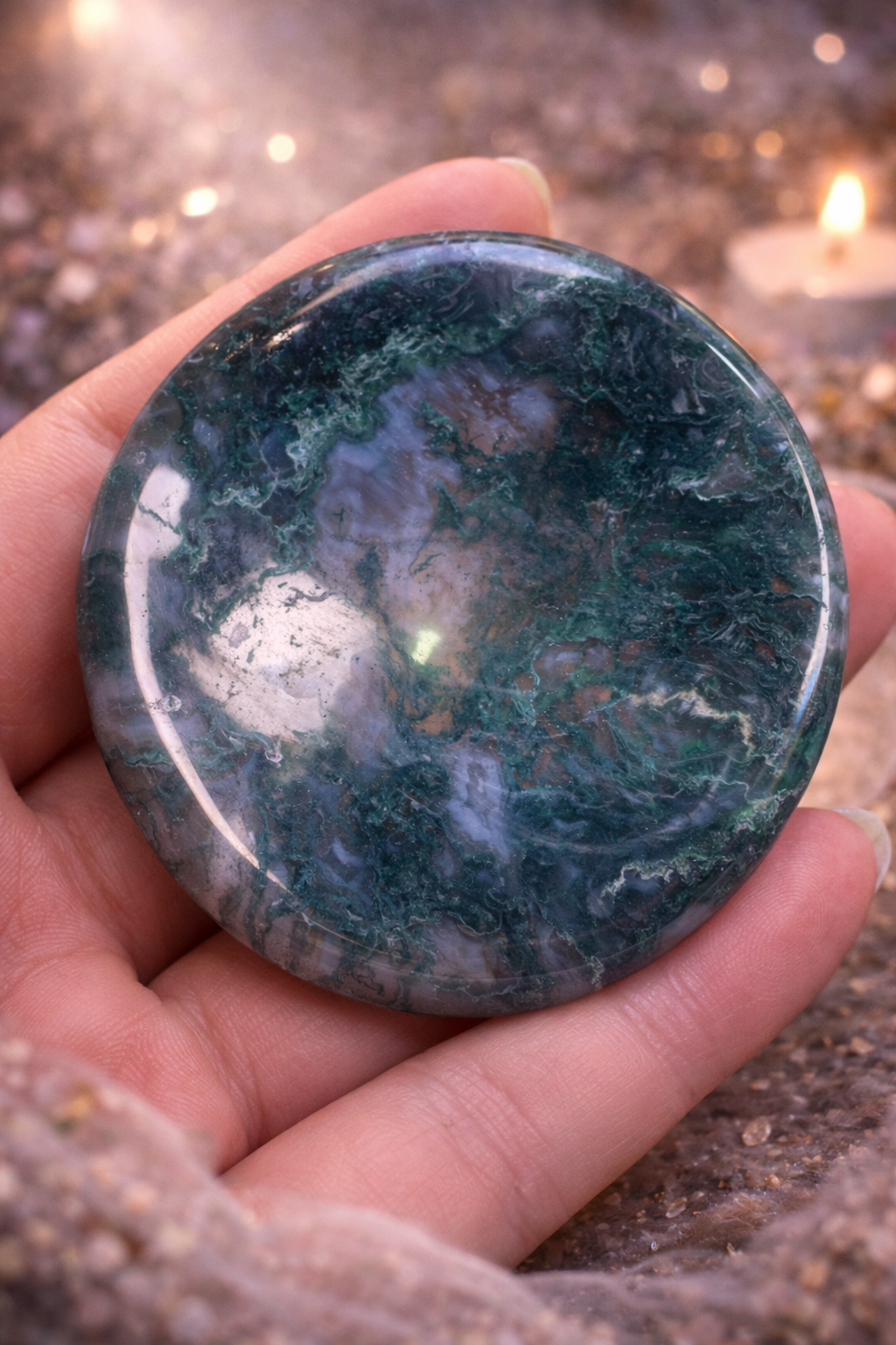 Moss Agate Bowl – 2 Inch Crystal Dish ~ Abundance • Growth • Grounding • (B)