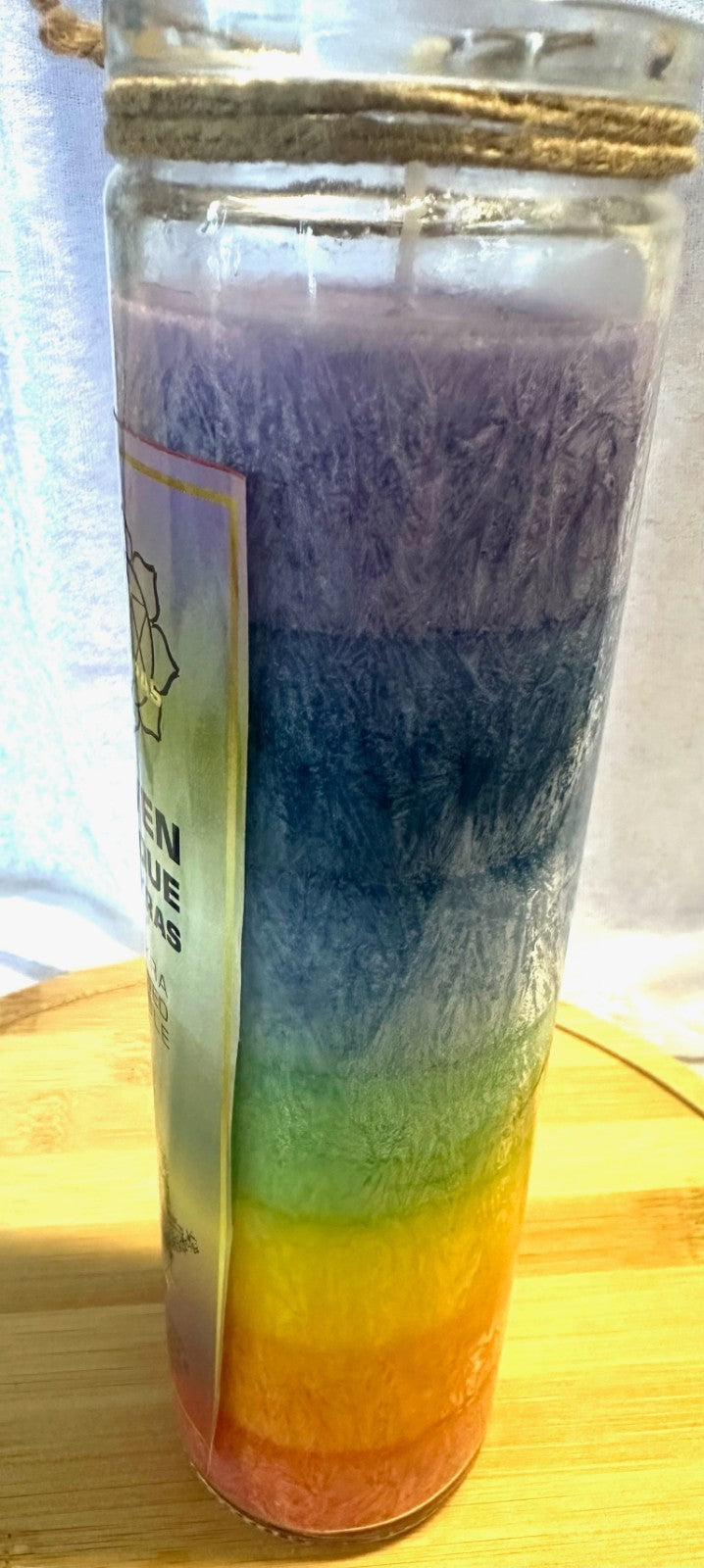 Chakra Lucky Seven Layered Coloured Candle in Glass – 21cm tall ~ 7 Fragrances