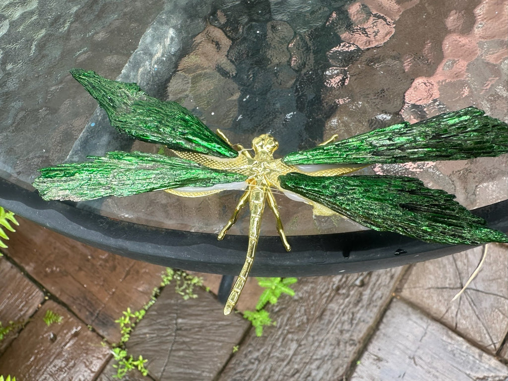 Green~Aura Kyanite Dragonfly Healing Crystal Carving Rainbow Tourmaline Ornament