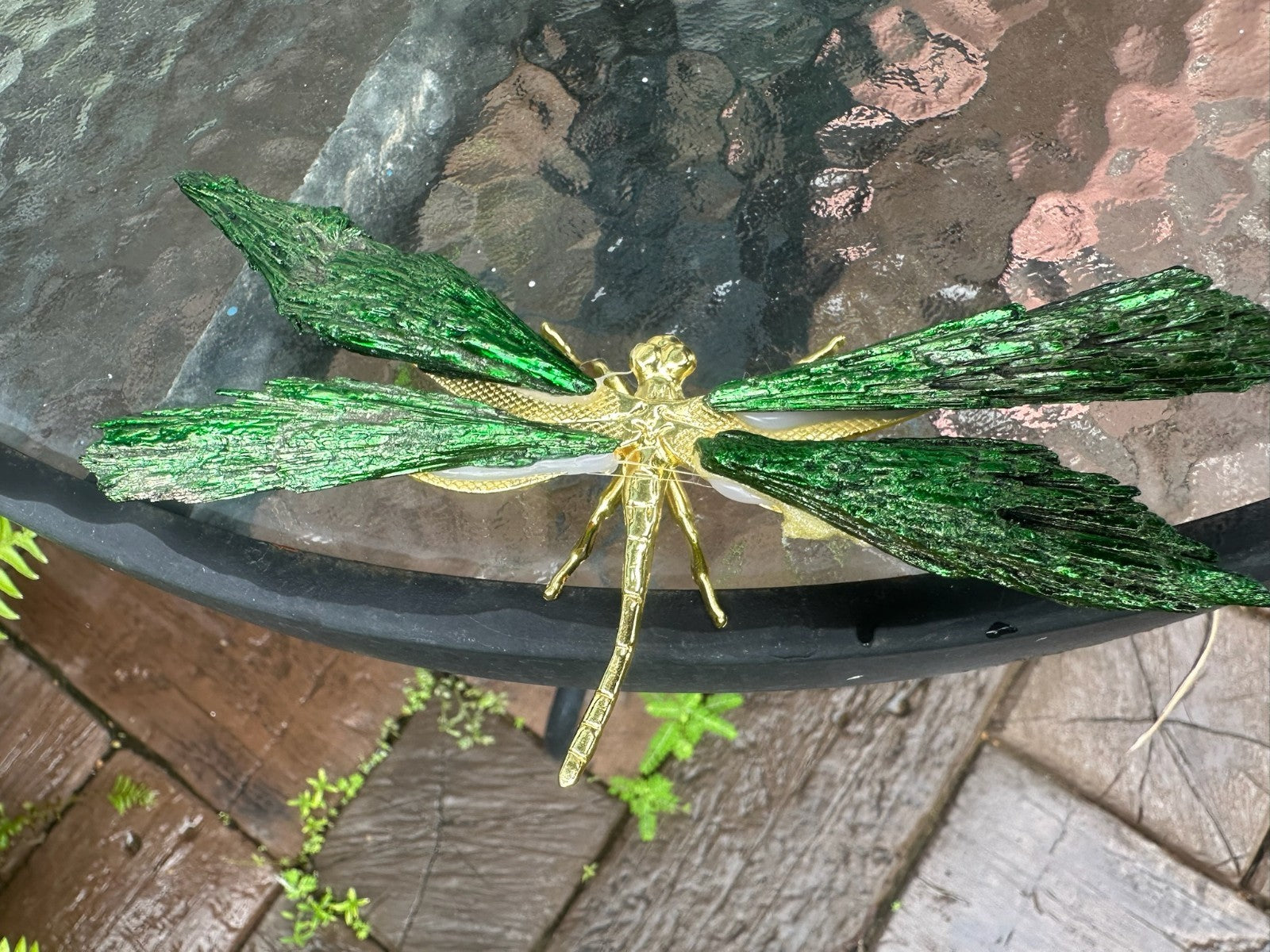 Green~Aura Kyanite Dragonfly Healing Crystal Carving Rainbow Tourmaline Ornament
