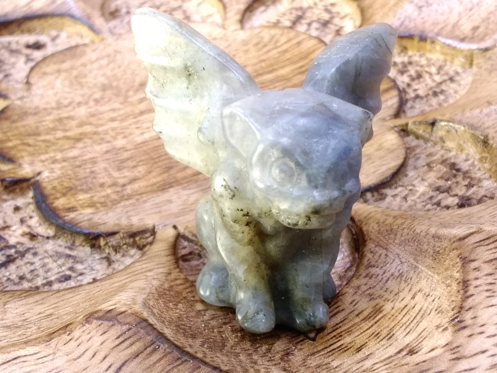 2" Natural Labradorite Gargoyle Skull Hand Carved Crystal Protection • Intuition